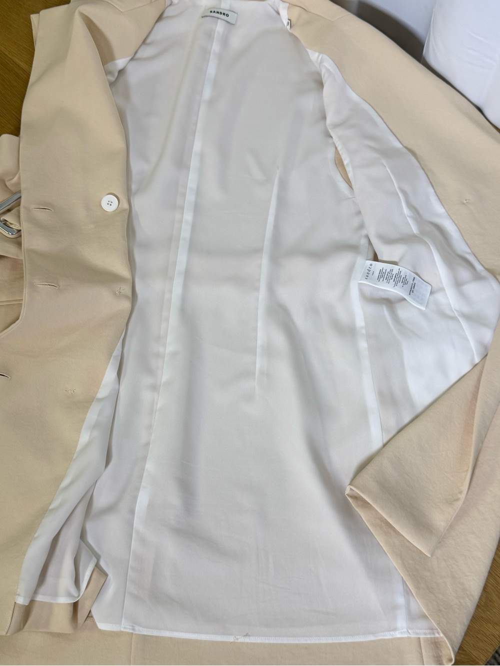 Sandro Paris Sleeveless Belted Longline Blazer dress Cream Size 42 ~ US 8/10 - Picture 15 of 15